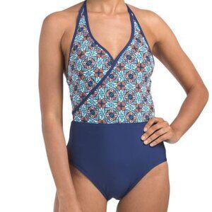 SEA ANGEL Surplice One-piece Swimsuit, Blue, size XL